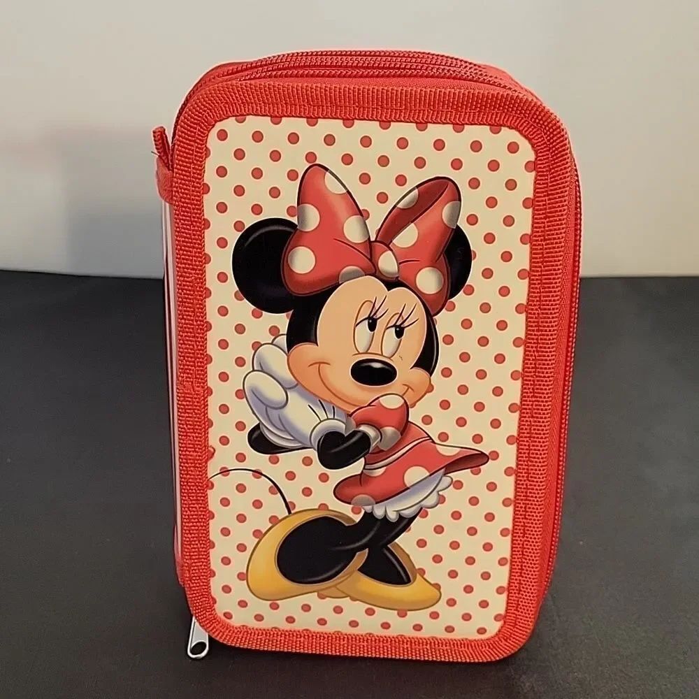 BRAND NEW MINNIE MOUSE WALT DISNEY 3 SECTION PENCIL CASE ORGANIZER
